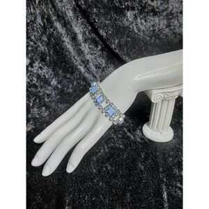 Vintage Signed La Rel Blue Cabochon and Blue Rhinestone Bracelet, 7"